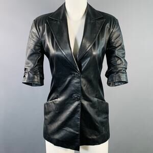 ZEYNEP ARCAY Size 2 Black Leather Lambskin Peak Lapel Jacket Blazer